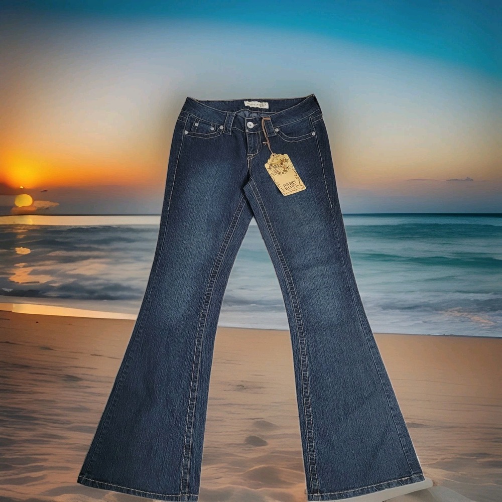 👖Vintage Paris Blue Jeans Womens Juniors 5 Flare Bell Bottoms Low Rise 90's Y2K